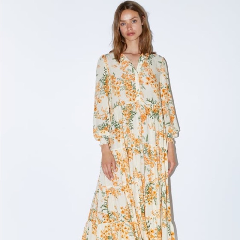 Zara long sleeve flowy floral maxi dress